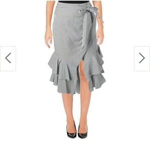 Aqua Navy/White Midi Skirt Tie Waist